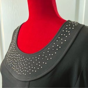 George Simonton milky knit horseshoe neck top with beading detail